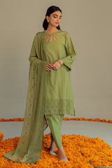 FLORET FRINGE-3PC CHIKAN KARI LAWN SUIT