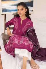 MAGENTA CHARMEUSE-3PC PRINTED LAWN SUIT