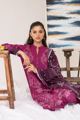 MAGENTA CHARMEUSE-3PC PRINTED LAWN SUIT