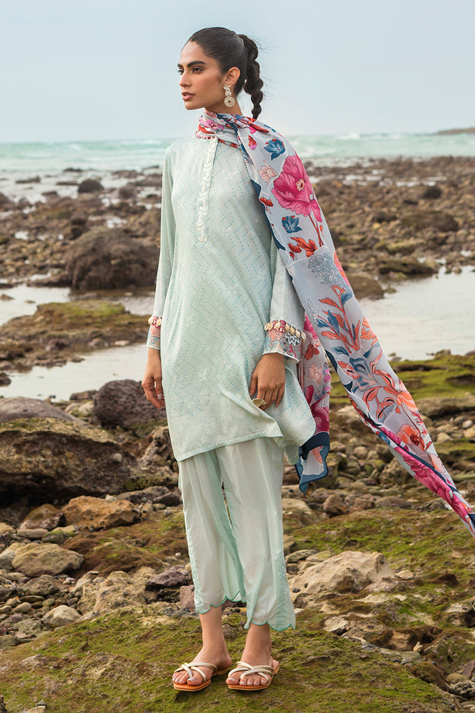 GARDENIA GLEAM-3PC SATIN PRINTED SUIT