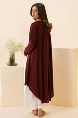 BURGUNDY MIRAGE EMBELLISHED LINEN SHIRT