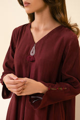 BURGUNDY MIRAGE EMBELLISHED LINEN SHIRT