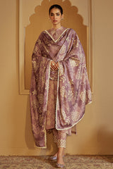 DUSKY PURPLE-3 PC LINEN EMBROIDERED SUIT