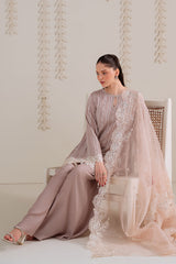 BURNT SAND-3PC SILK EMBROIDERED SUIT