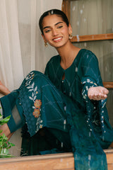VIBRANT SPRUCE-3PC EMBROIDERED CAMBRIC SUIT