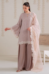 BURNT SAND-3PC SILK EMBROIDERED SUIT
