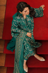 VERDANT HAVEN-3PC SATIN EMBROIDERED SUIT