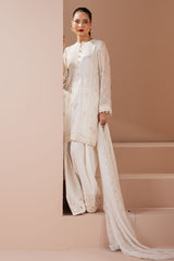 ANTIQUE WHITE-4 PIECE EMBROIDERED CHIFFON SUIT