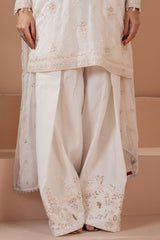 ANTIQUE WHITE-4 PIECE EMBROIDERED CHIFFON SUIT