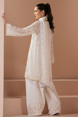 ANTIQUE WHITE-4 PIECE EMBROIDERED CHIFFON SUIT