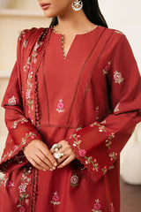 SYLVAN RED-3 PIECE EMBROIDERED CAMBRIC SUIT