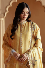 OCHRE TINT-3 PC LINEN EMBROIDERED SUIT