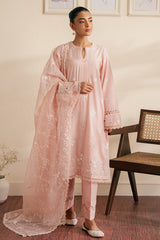 SILVER PINK-3 PIECE EMBROIDERED CAMBRIC SUIT