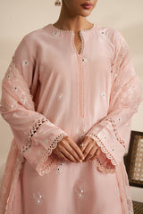 SILVER PINK-3 PIECE EMBROIDERED CAMBRIC SUIT