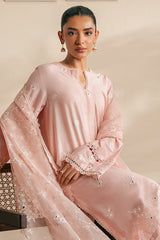 SILVER PINK-3 PIECE EMBROIDERED CAMBRIC SUIT