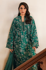 VERDANT HAVEN-3PC SATIN EMBROIDERED SUIT