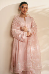 SILVER PINK-3 PIECE EMBROIDERED CAMBRIC SUIT