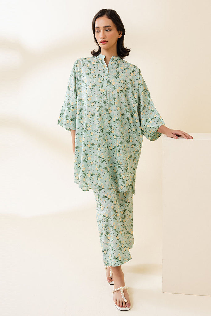 AQUA MINT-2 PIECE PRINTED LAWN SUIT