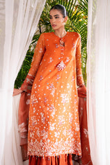 APRICOT DUSK-4 PC EMBROIDERED ORGANZA SUIT