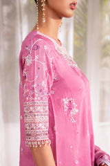 FLORAL BLUSH-3 PC EMBROIDERED SILK SUIT