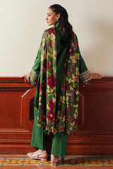 GREEN OASIS-3PC SATIN EMBROIDERED SUIT