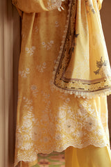 OCHRE TINT-3 PC LINEN EMBROIDERED SUIT