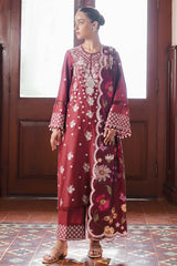 DEEP BERRY-3PC SATIN EMBROIDERED SUIT