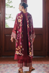 DEEP BERRY-3PC SATIN EMBROIDERED SUIT