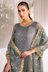 MALLARD GREEN-4 PC EMBROIDERED CHIFFON SUIT