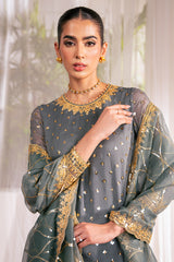 MALLARD GREEN-4 PC EMBROIDERED CHIFFON SUIT