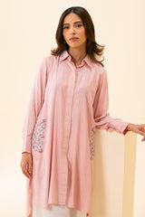 PINK BLISS EMBELLISHED LINEN SHIRT