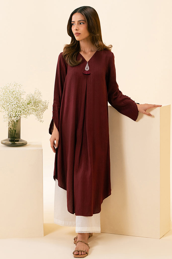 BURGUNDY MIRAGE EMBELLISHED LINEN SHIRT