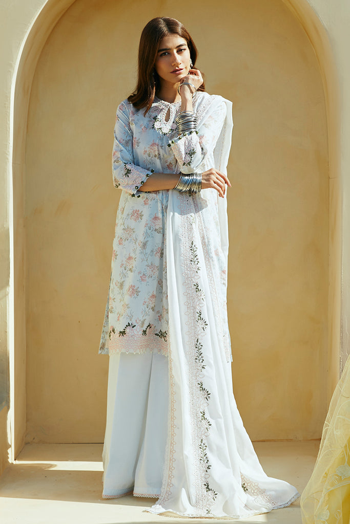 FLORAL MARINE-3 PIECE LAWN PRINTED SUIT