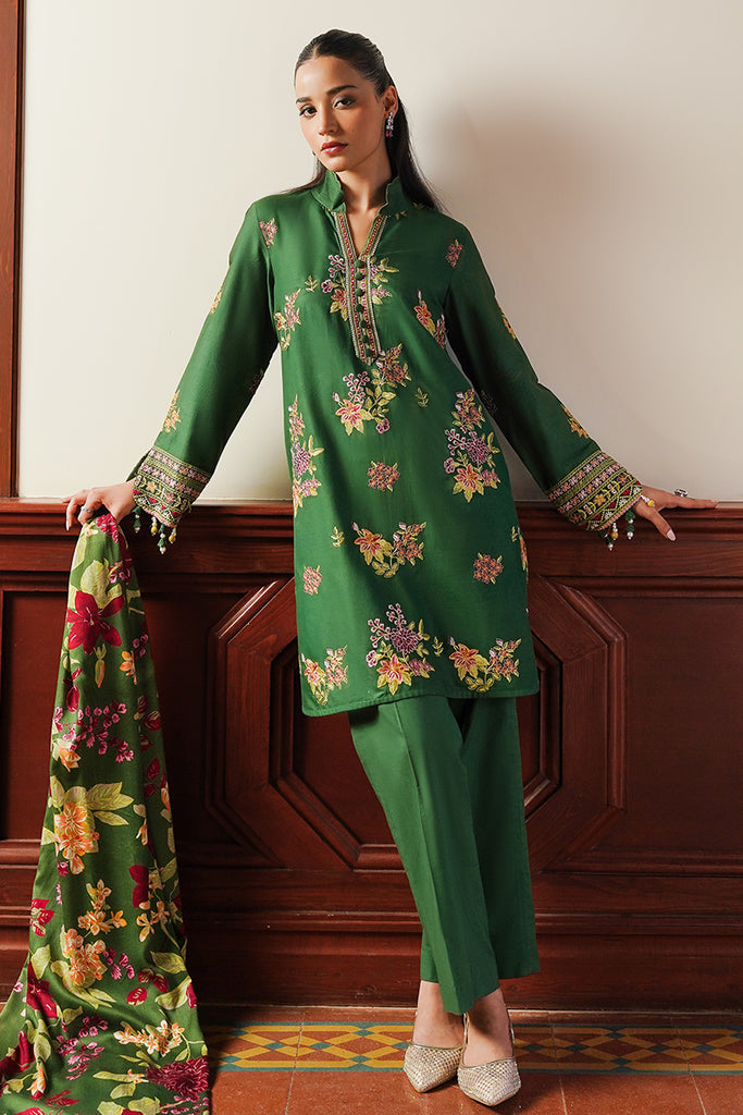 GREEN OASIS 3PC SATIN EMBROIDERED SUIT