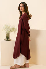 BURGUNDY MIRAGE EMBELLISHED LINEN SHIRT