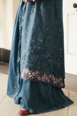 AQUA COBALT-3 PC EMBROIDERED LAWN SUIT