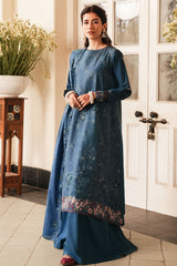 AQUA COBALT-3 PC EMBROIDERED LAWN SUIT