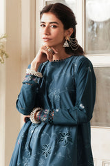 AQUA COBALT-3 PC EMBROIDERED LAWN SUIT