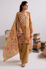 MUSTARD ORCHID-3PC LINEN PRINTED SUIT