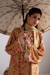 MUSTARD ORCHID-3PC LINEN PRINTED SUIT