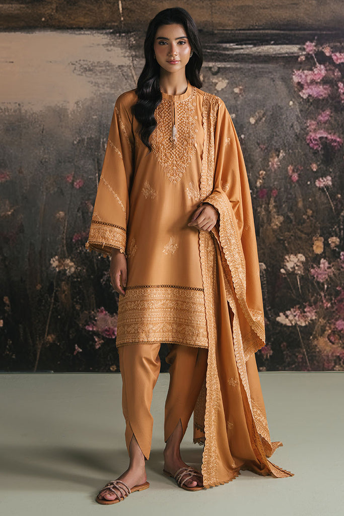 MUSTARD BLOOM-3PC LAWN EMBROIDERED SUIT