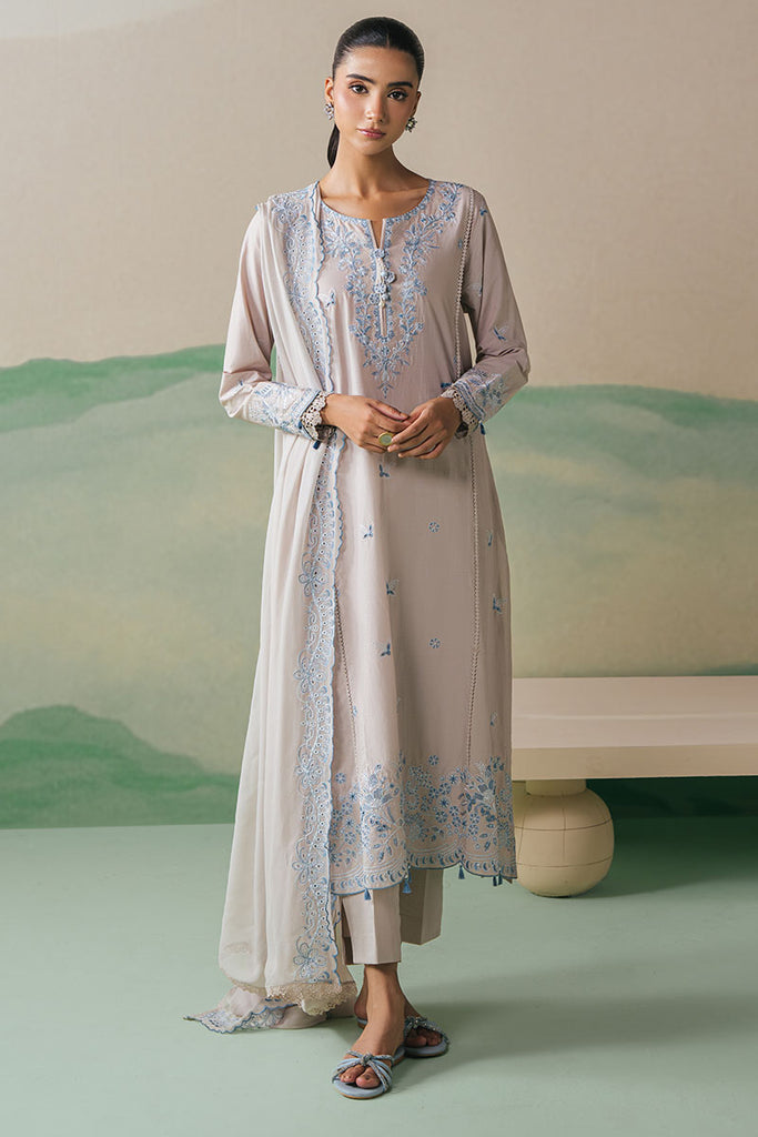 DUSTY FROST-3PC LAWN EMBROIDERED SUIT