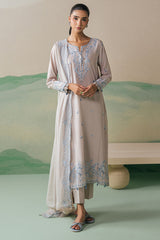 DUSTY FROST-3PC LAWN EMBROIDERED SUIT
