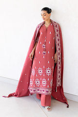 DUSTY SUNSET-3PC SATIN EMBROIDERED SUIT