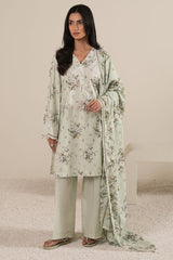 PALE AQUA-3PC PRINTED LAWN SUIT