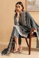 SOFT GRAPHITE- 3PC EMBROIDERED LAWN SUIT