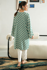 TEAL STRIPE LINEN PRINTED SHIRT