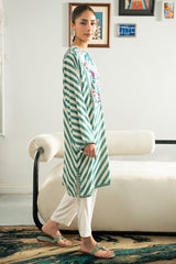 TEAL STRIPE LINEN PRINTED SHIRT