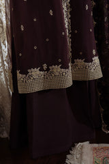 PLUM ROUGE-4PC ORGANZA EMBROIDERED SUIT