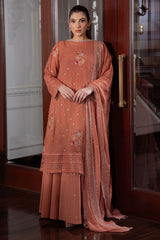 SUNSET DEW-4PC CHIFFON EMBROIDERED SUIT